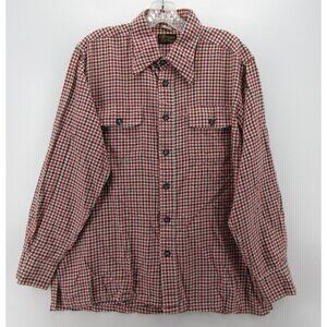 VINTAGE Barrons Shirt Large Button Up Flannel Gingham Plaid 80s Flaps